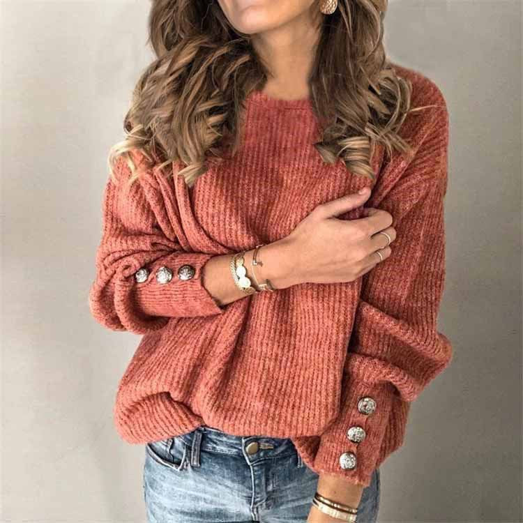 Long Sleeve Round Neck Button Knit T-shirt Secondary image
