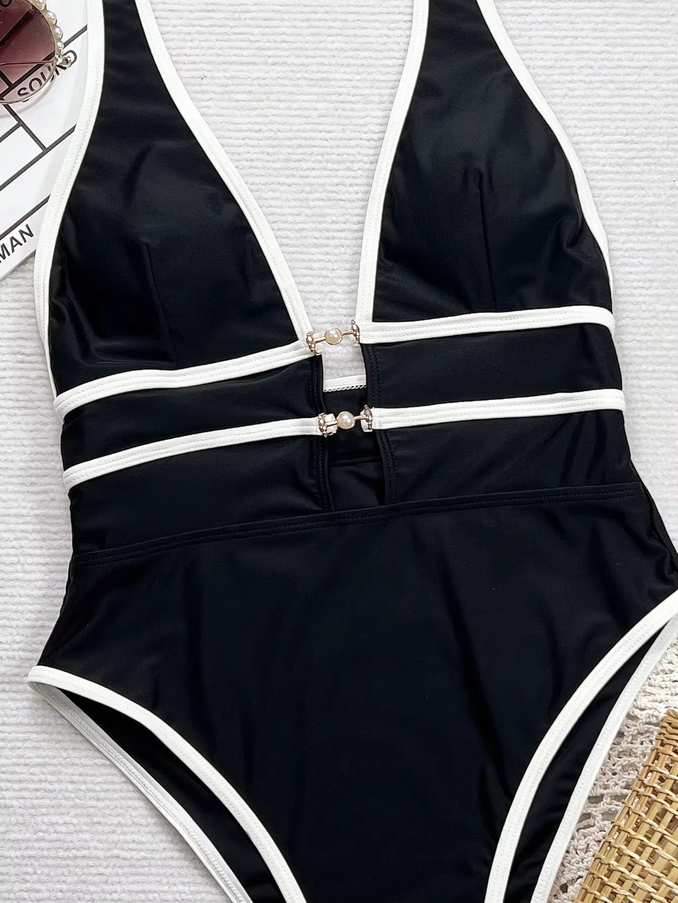 Deep Black And White Cross Swimsuit Secondary image